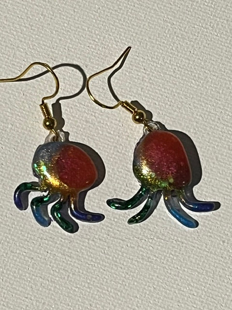 Handmade iridescent crab resin dangle earrings