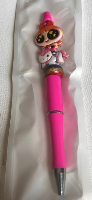 Fandom disc beaded pen with colorful topper and silver barrel