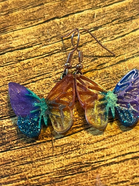 Handmade rainbow butterfly polymer clay dangle earrings