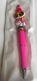 Fandom disc beaded pen with colorful topper and silver barrel